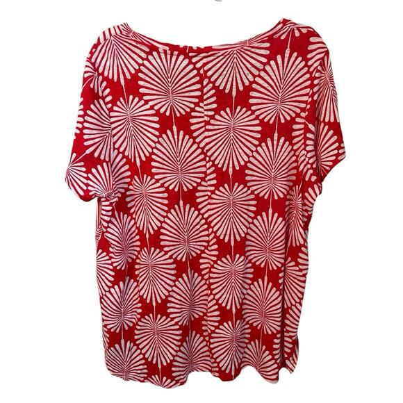 Joie Size 1X Linen Knit T-Shirt Red White Palm Frond Print Casual Vacation - Picture 2 of 4